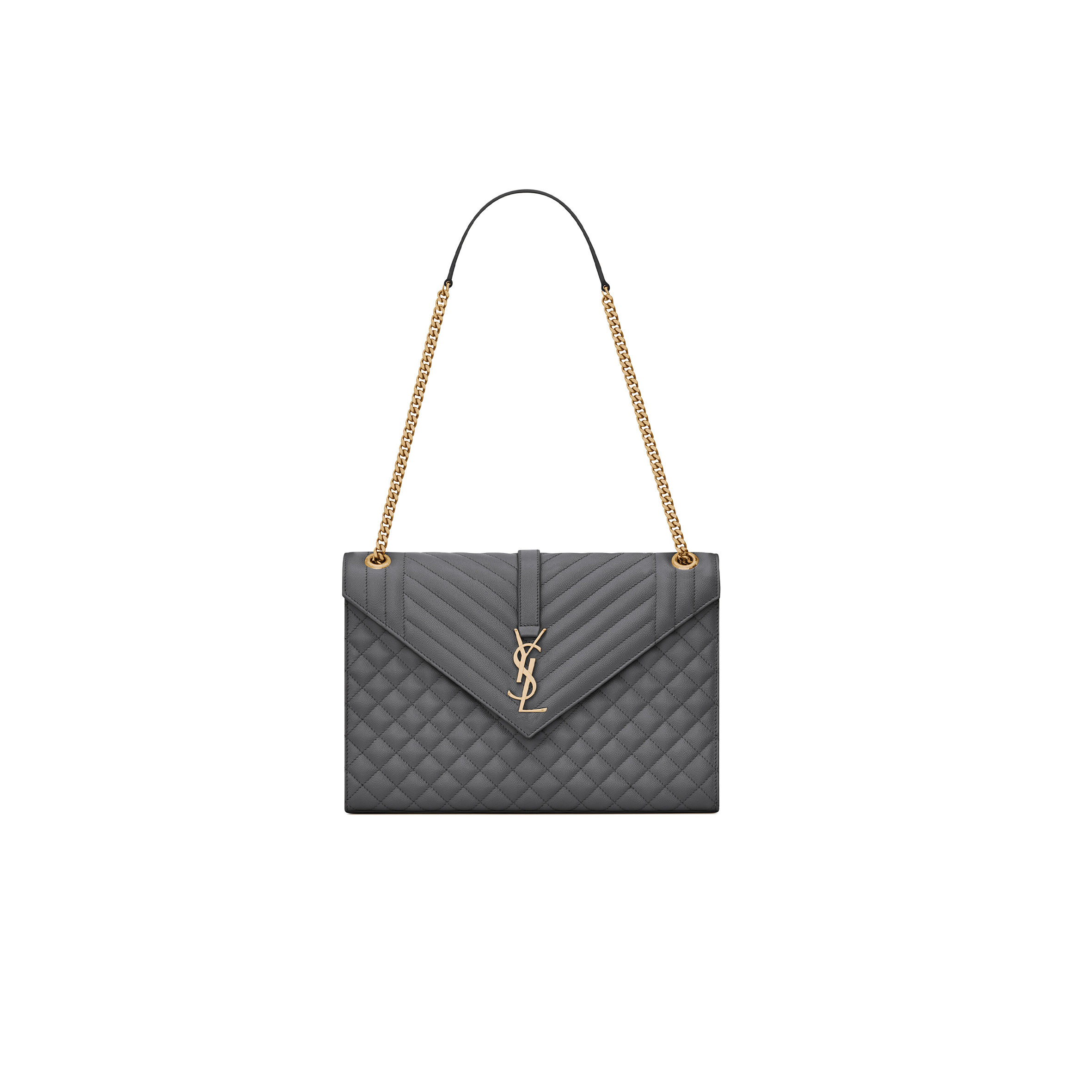 YSL ENVELOPE LARGE IN QUILTED GRAIN DE POUDRE EMBOSSED LEATHER 600166BOW971112 (31*22*7.5cm)
